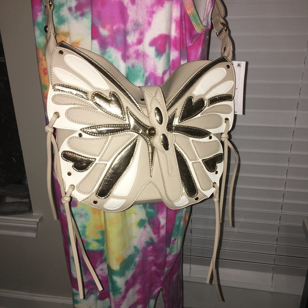 Betsey Johnson Butterfly Crossbody Purse = NWT  Gold & Beige  Last One